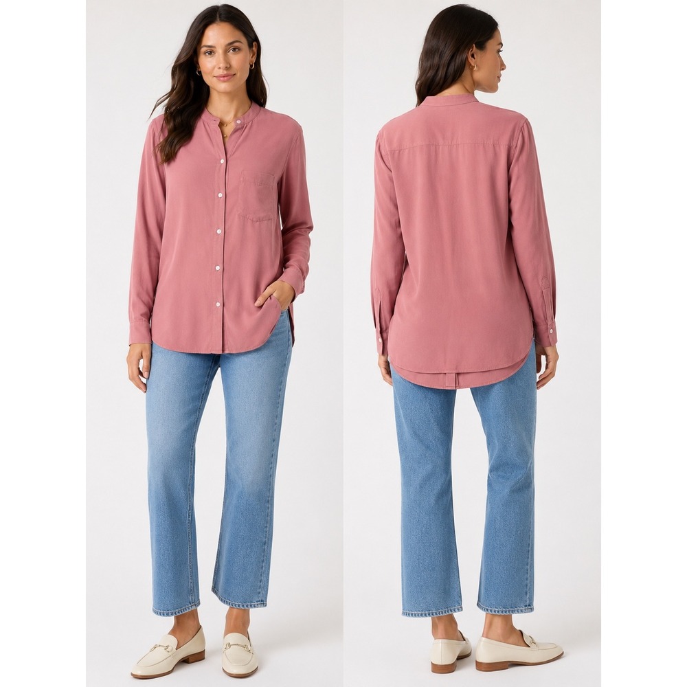 Vince Dusty Rose Band Collar Viscose Button Down Shirt XS Italian Fabric Top